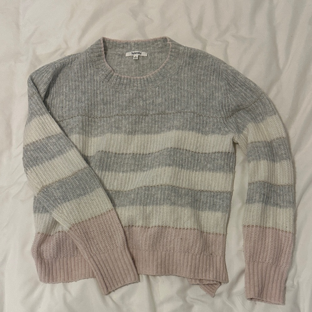 Splendid Striped Gray and Pink Sweater Small